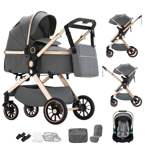 Shineey 3 in 1 Baby Stroller, Lightweight Pushchair, Dark Gr