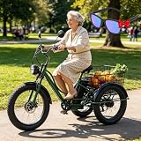 LISTaRSw Fat-Tire-Dreirad Für Erwachsene Mit Korb, 24-Zoll-Elektro-Dreirad Mit Carbonstahlrahmen, 3-Rädriges Freizeitrad, Elektrisches Lastendreirad Für Senioren Green