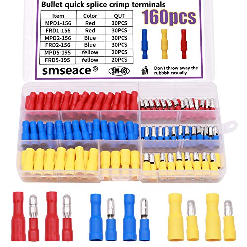 Smseace CAMPD&FRD-R-Y-B-160 160Pcs Bullet Connectors Terminal Insulated Female And Male 22-16/16-14/12-10Awg Wire Connectors Bullet Crimp Terminal Sm-03 cover