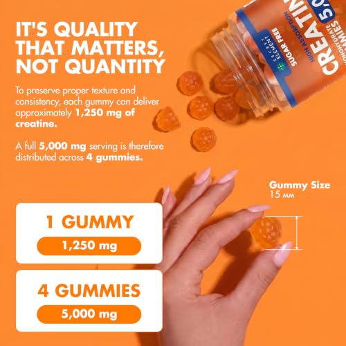 Image of Secret Element Creatine Monohydrate Gummies 5000 mg per Serving, Sugar Free Vegan Gummies, Non-GMO, Creatine Chews for Women & Men, 30 Servings, 120 Gummies, Mango Flavor, Pack of 2