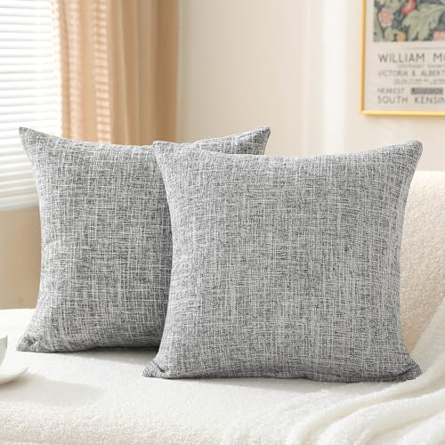oecoel Decorative Throw Pillow Covers 16x16 Inch Super Soft Modern Farmhouse Pillow Case with Rustic Woven Textured, Outdoor Cushion Covers for Sofa Livingroom, Set of 2, Silvergrey