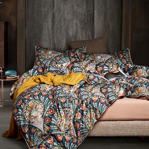 mixinni Paisley Comforter Set Queen Comforter with Flower Pattern Boho Floral Bedding Comforter Sets All Season Reversible Solid Color Bedding Set for Women and Men Cover