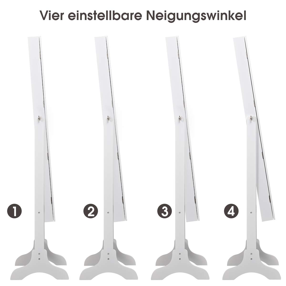 COSTWAY Szafka na biżuterię z 14 diodami LED, regał na biżuterię z lustrem na całe ciało, zamykana, szafka z lustrem na biżuterię, 4-stopniowa regulacja nachylenia, na pierścionki, haczyki na