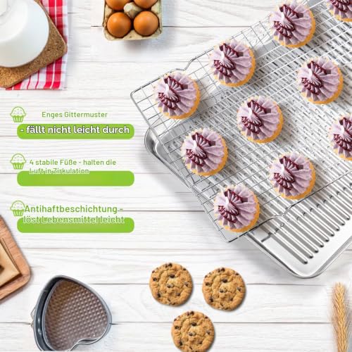 Tebery Robustes Draht-Kochgestell, Backrost, passend für halbe Bleche, antihaftbeschichtetes Back- und Kühlgitter zum Braten, Kochen… – Ansicht 6