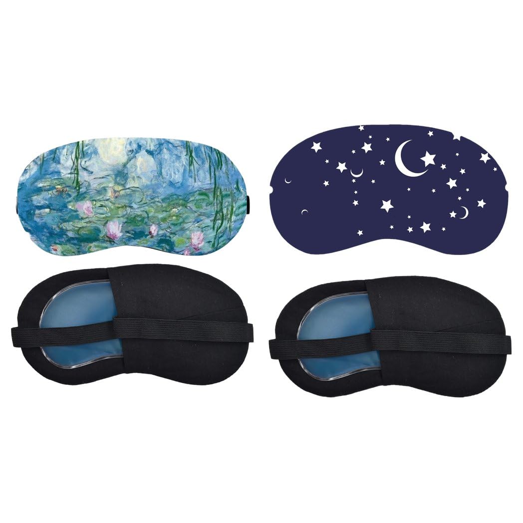Aoxeria Water Lily Garden, Moon and Stars Sleeping Eye Mask Combo, Soft Comfortable Light-Blocking Eye Cover for Women, Men & Kids, Reusable Blindfold for Night Sleep, Nap, Travel, Flight (Pack of 2)-image-1