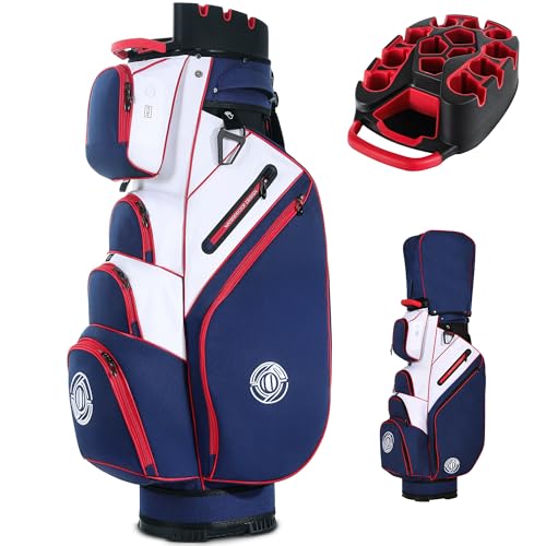 T-Lock Golf Cart Bag, 14 Way Molded Organizer Top Club Bag with Full-Length Dividers, Silent Cart...