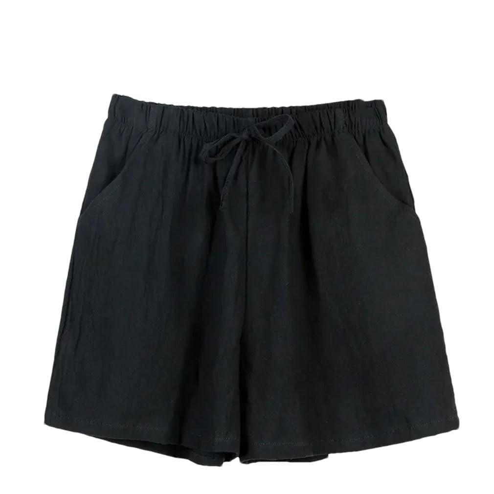 Short d'été décontracté coton et lin avec poches uni L