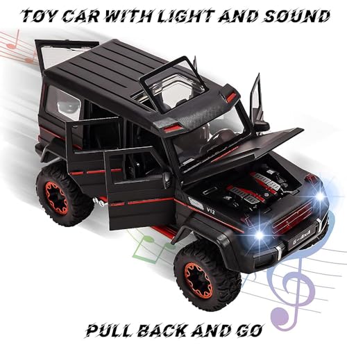 Image of New 1:32 AMG 4X4 Diecast Alloy Metal Pull Back Car with Openable Doors Music Sound and Light Vehicle Toy Car for Kids Boys (Yellow)
