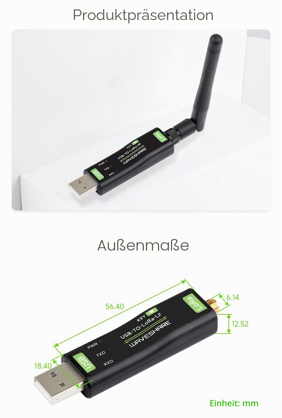 Waveshare USB to LoRa Data Transfer Module, Based On SX1262, Suitable for Data Acquisition in Industry and Agriculture,TCXO crystal oscillator,850~930MHz frequency for Europe, America and Oceania