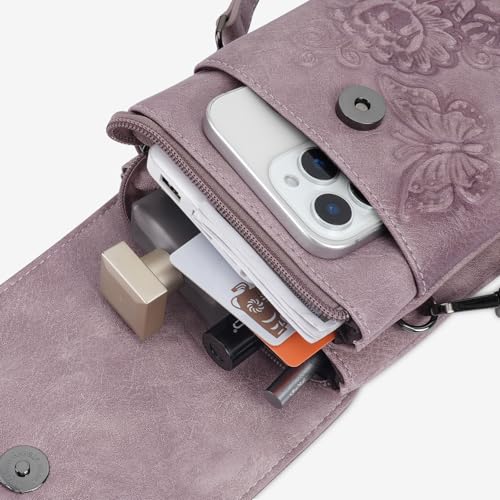 Image of Small Crossbody Bags for Women Trendy Vegan Leather Cell Phone Bag Embossed Flower Design Wallet Purses with Strap
