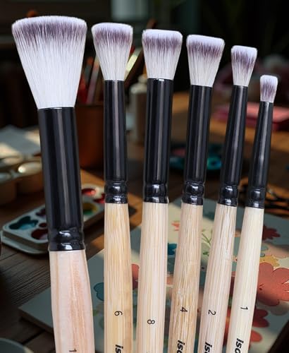 Image of Isomars Studium Flat Blending Brush Set of 6 for Artists - Professional Paint Brushes for Blending & Smooth Transitions - Ideal for Watercolor, Acrylic & Oil Painting - Sizes 1, 2, 4, 6, 8, 10