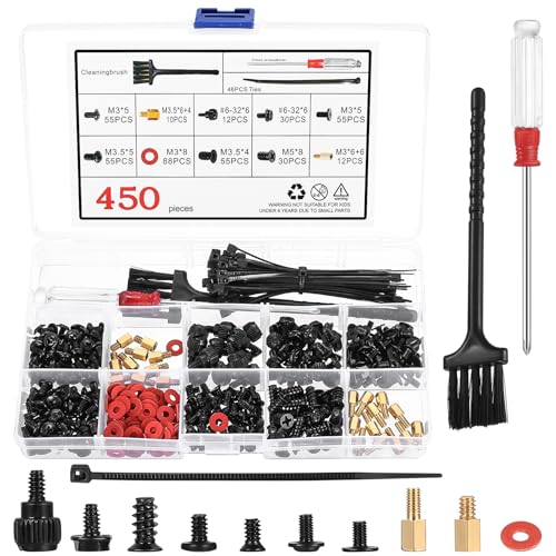 450 Pcs Tornillos para Ordenador Portátil, Tornillos Espaciadores para Computadora Placa Base PC Ventilador Disco Duro M.2 SSD CD-ROM HDD Laptop Reparación(M3, M3.5, M5#6-32)