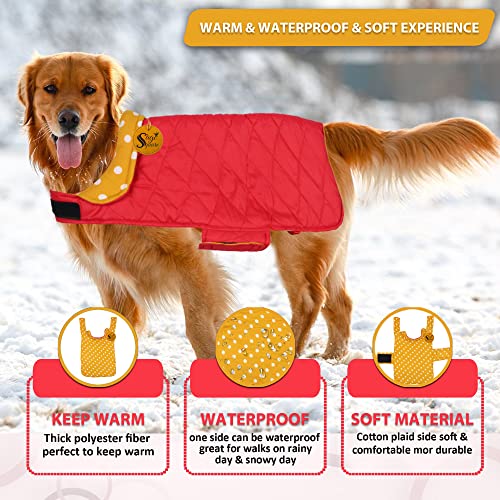 Image of Sage Square Dual-Sided Polka Dot Dog Jacket - Protective Cold-Weather Gear for Pets, Lightweight, Cushioned, Designed for Warmth & Comfort Indoors or Outside (Small - 10 Inches, Yellow & Red)