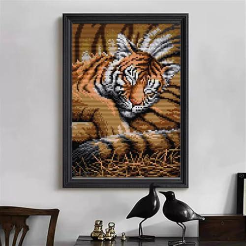 Image of JOYSEWING Tiger Stamped Kits Cross Stitch Kits for Adults, 11CT Cross Stitch Embroidery for Beginners Counted Needlepoint Kits DIY Wall Art Craft Kits Home Decor-(Tiger Baby(11CT) 10.63 x14.57Inches)