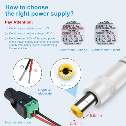 Image of 12V Power Supply, 12 Volt 3A 36W DC Power Supply with On Off Switch, White Switching LED Power Adapter, AC 110V to 12V Transformer Plug for LED Strip Lights with 5.5 /2.1 DC Female Connector, 3 Pack