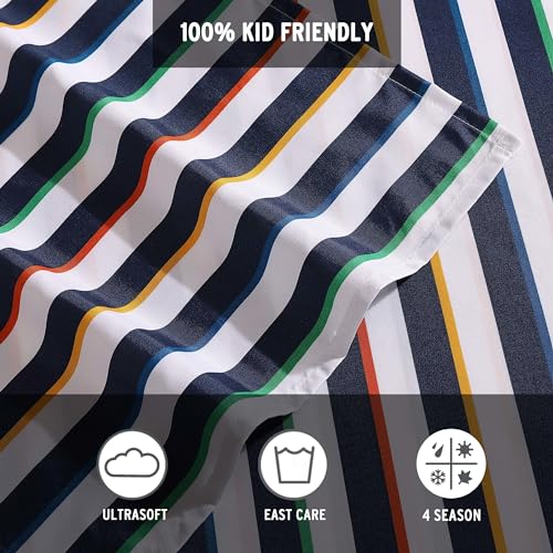 Image of Eddie Bauer Kids - Queen Sheet Set, Ultra-Soft Microfiber Bedding with Fully Elastic Fitted Sheet, Kids Bed Set with Pillowcases, Easy Care Bedding (Stripes Game)