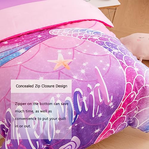 STYHO Pink Purple Mermaid Bedding Sets Double 3 Pieces Colorful Rainbow Duvet Cover Set for Girls Soft Gradient Tie Dye Kids Bedding Duvet Set(Pink Purple Mermaid - Image 4