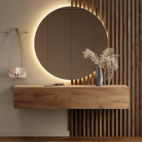 Planetmöbel Meuble mural, 160 cm, chêne doré, compacts, avec rabat comme espace de rangement, à suspendre ou à poser, 37,8 x 160 x 32,5 cm (P x l x H)