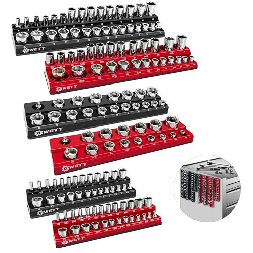 WETT Magnetic Socket Organizer Set, 6-Piece Socket Holder Set, 1/4