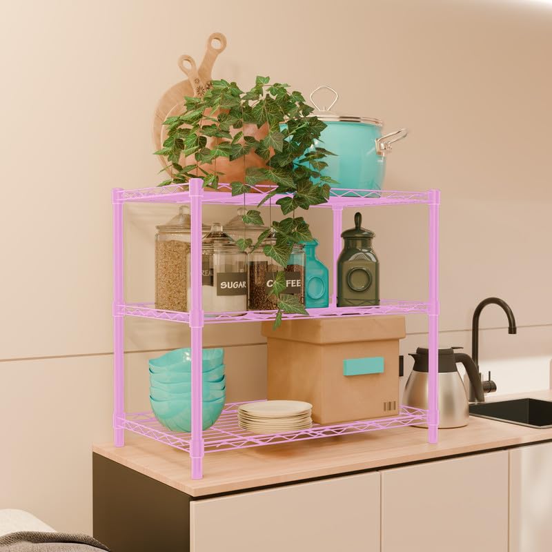 Image of 3-Shelves Counter Top Heavy Duty Steel Storage Rack | Multipurpose Shelving Unit for Kitchen, Home & Utility