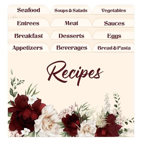 24 Recipe Card Dividers 4x6 with Tabs Flower Recipe Box dividers Helps Organize Recipe Box Christmas Holiday Party Supplies Kitchen Gift