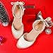 Girls Dress Shoes High Heels Sandals Decorative Pearls Ankle Strap Flower Girl Little Big Kid Mary Jane Wedding Party Communion Pump Shoes(Ivory Satin,Big Kid 6)