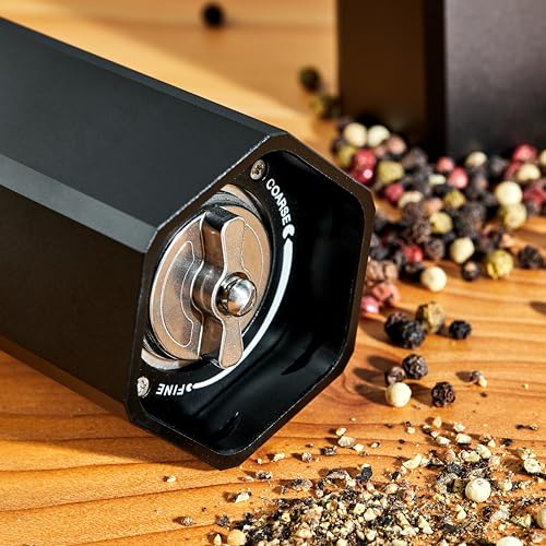 Image of HexClad HexMill Pepper Grinder, Professional Grade Heavy Duty, Refillable, Aluminum Matte Black, Adjustable Ten Coarse Grind Settings