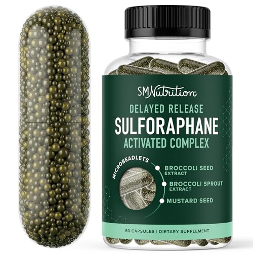 50MG Sulforaphane Supplement from Broccoli Sprouts | NRF2 Activation Cellular Health & Immune Support | Glucoraphanin Myrosinase & Antioxidants | Third-Party Tested | 60 Broccoli Seed Microbeadlets