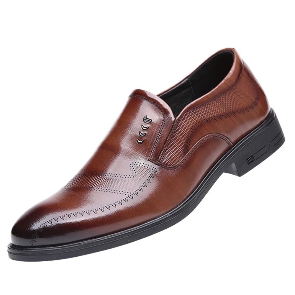 Mens Fashion Classic Dress Shoes Lightweight Wedding Formal Modern Pointed Toe Non-Slip Softsole Low Top Oxford Shoes Brown