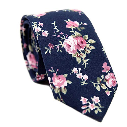 Image of JESLANG Men's Cotton Printed Floral Tie 2.56 inch Skinny Narrow Necktie Various Designs
