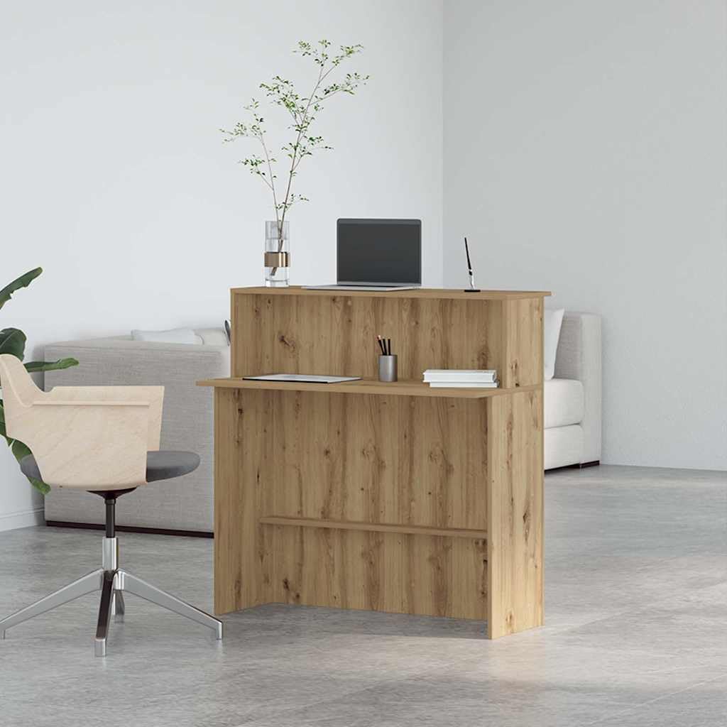 Banco Reception per Ufficio in Truciolato Rovere Artigianale 100x50x103,5cm con Bancone Integrato e Ripiano Archiviazione per Hotel Cliniche Saloni di Bellezza