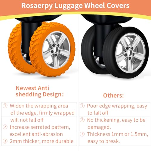Luggage Wheel Covers Carry On Luggage Wheels Protectors Silicone Suitcase Wheel Covers, Durable,Mute and Shock Absorption (Orange)2