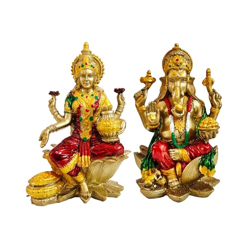 Image of YASHONIDHI Lakshmi Ganesh Idols Set, Gold and Maroon Color, Laxmi Ganesha Murti for Diwali Pooja, Puja Room, Ideal Gift for Housewarming & Festivals