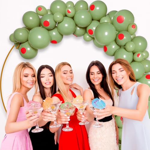 Image of Gejoy 75 Pcs Martini Theme Party Balloons Decorations 12 10 5 Inch Olive Green Balloons Garland for Women Martini Bar Singles Birthday Wedding Baby Shower Bridal Weenies and Tinies Party Supplies