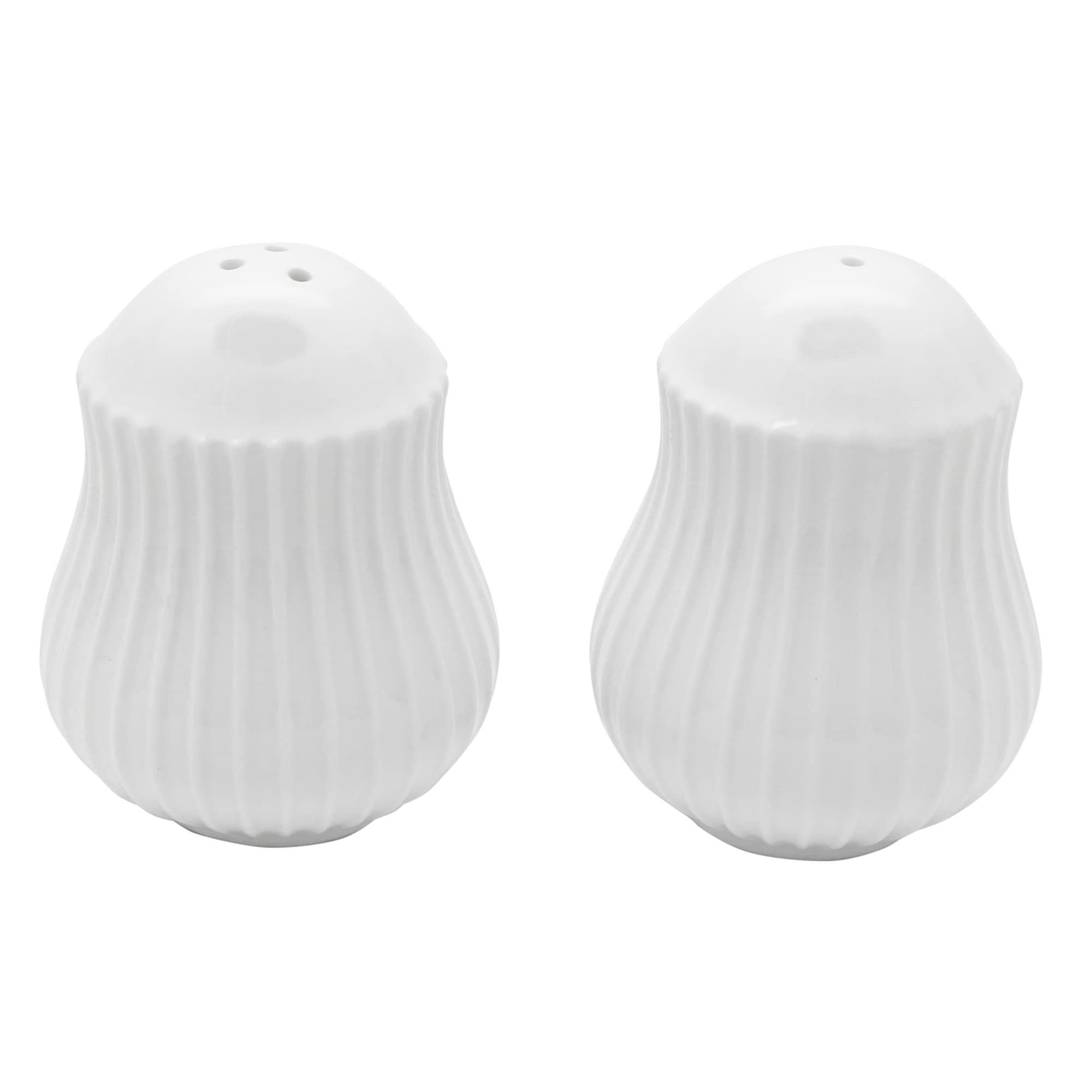 Carnaby Chelsea Porcelain Salt and Pepper Shaker Set, Ceramic Ridged White 5.5 X 5.5 X 6.5CM