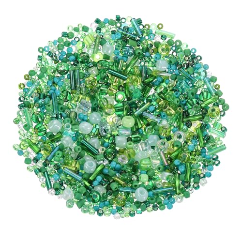 uxcell 1000 Pcs Mixed Glass Seed Beads 1-4mm Mini Loose Glass Bugle Beads for DIY Earrings Necklaces Bracelets Jewelry Making Green
