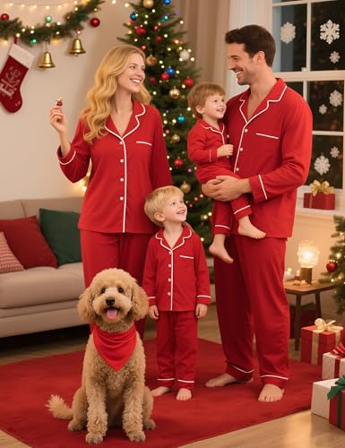 SWOMOG Family Christmas Pajamas Set Women & Men & Kids Long Sleeve Pj Set Party Sleepwear Button-Down Loungewear Set Women Red X-Large2