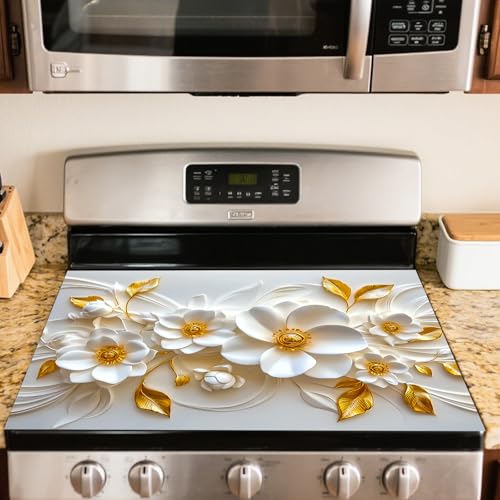 Image of Nuxovilar White Gold Floral Stove Cover Diatom Mud 20.47x28.34 In