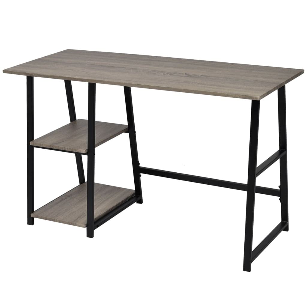 Scrivania con 2 ripiani grigio e rovere, scrivania per computer in MDF e metallo, 120 x 50 x 73 cm, tavolo da ufficio con spazio di archiviazione, scrivania da gioco e tavolo da studio, stabile e