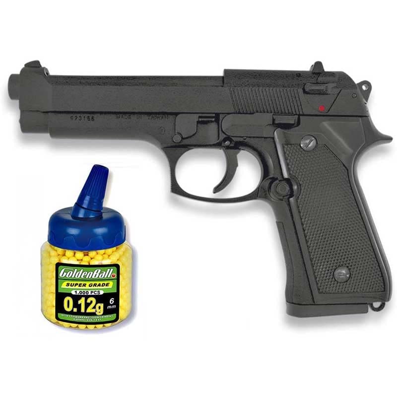 Outletdel ocio Pistola Airsoft MF 9S metálica. Calibre 6mm + 1000 Bolas. 45878/21993
