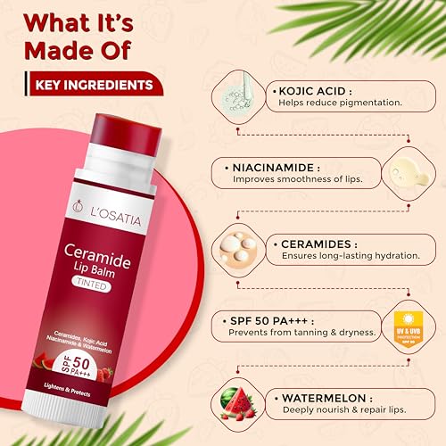 Image of Tinted Lip Balm SPF 50 PA+++ | Brightening Lip Care with Niacinamide, Kojic Acid & Ceramide | Moisturizing for Dark & Pigmented Lips (5g)