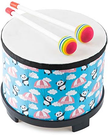 Bongo Floor Tom Drums Set for Kids: Childrens Drum Percussion Music Instrument with 2 Mallets – Preschool Montessori Floor Babies Drum (Blue 8″ )