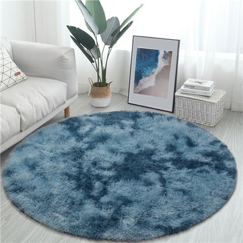 Hiseng Alfombra Redonda, Alfombra Salon Antideslizante, Interior Suaves y Mullidas Alfombra​, Felpa Alfombras de Habitacion Lavables, para Interior Moderna, Alfombra de Cama (60cm,Azul Oscuro)
