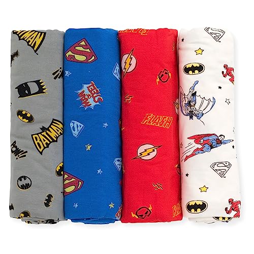 Image of DC Comics Justice League Baby 4 Pack Swaddle Receiving Blankets Newborn Sizes (OS)