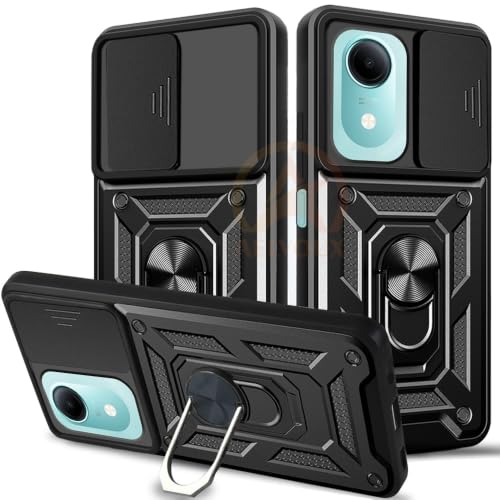 Image of Armor Bumper Back Cover Case for Vivo T5E Rotating Camera Cover, Ring Holder & Kickstand | Heavy Duty & 360 Degree Protection Back Cover for Vivo T5E (Black)