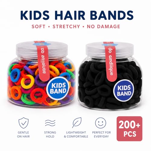 Image of Frescorr (200 pcs) Baby Hair Ties | Soft No-Damage Premium Elastic Mini Rubber Bands for girls | Strong Stretch Ponytail Holders | Daily Use Hair Accessories (Black + Multicolor)