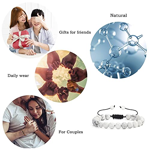Mengpa Beads Bracelets Mens Lava Rock Stone Beaded Anxiety Essential Oil Volcanic Bracelet Set Howlite-White Us4557B #TOP1
