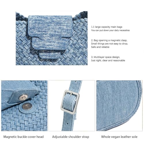 Image of JINMANXUE Woven Tote Bag For Women,Travel Shoulder Bag, Large Hollow Beach Soft Satin Handbags Hand-woven Satchel Clutch