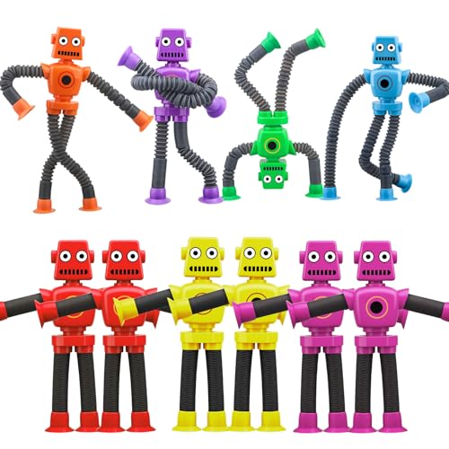 Image of Robot Sensory Pop Tubes Fidget Toys with Suction Cups, DIY Stretchy Telescopic Toys for Toddlers Boys Girls, Travel Airplane Car Road Trip Activities, Stocking Stuffers Party Favors, 10PCS