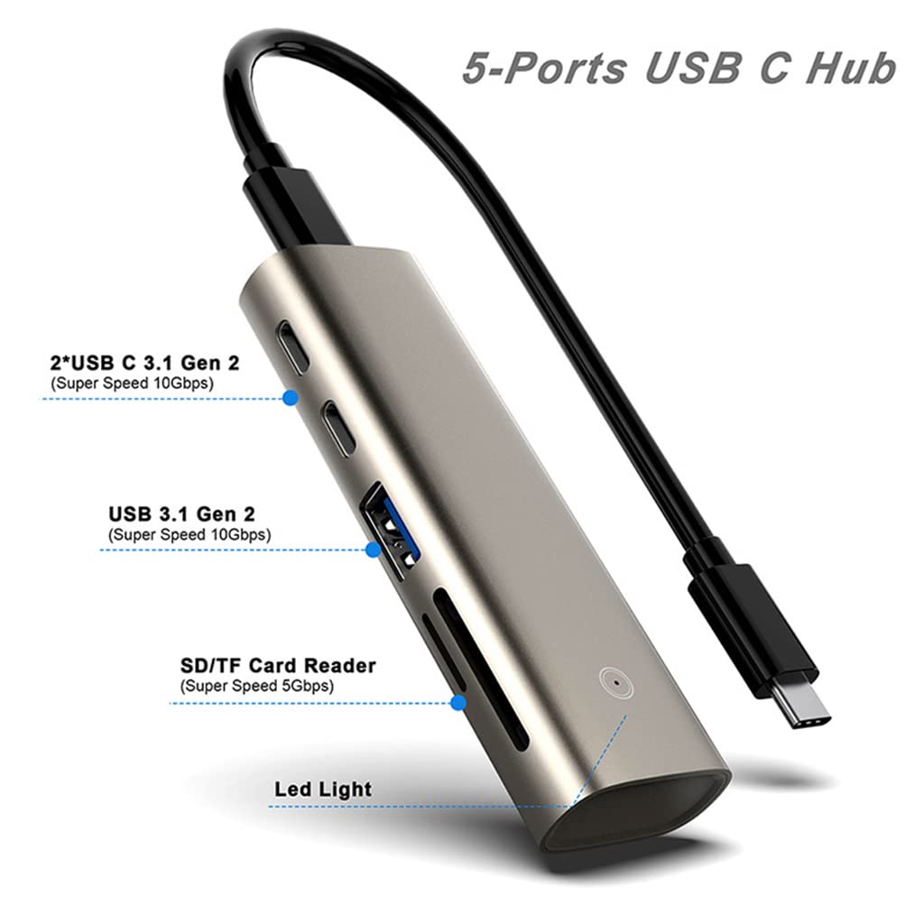 Adattatore USB C in lega di alluminio USB C Splitter a 6 porte 1 A 5 Adattatore multi-porta USB 3.1 Gen 2 per Notebook Desktop